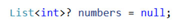 code showing a reference type being made nullable but nullability warnings are disabled.