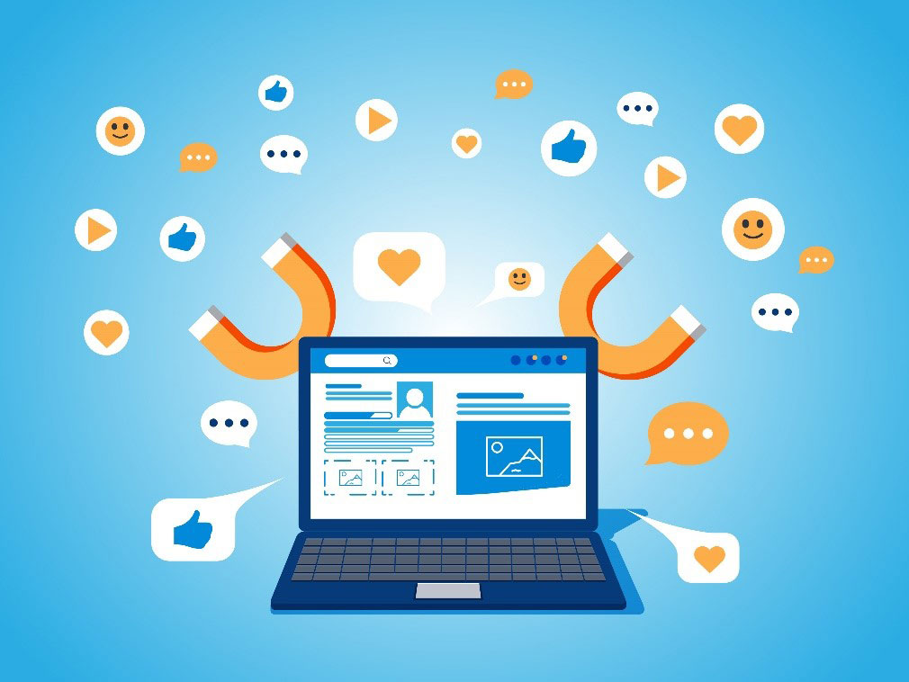 Social-Media-Stagnation-Strategy graphic of a computer with social media sites.