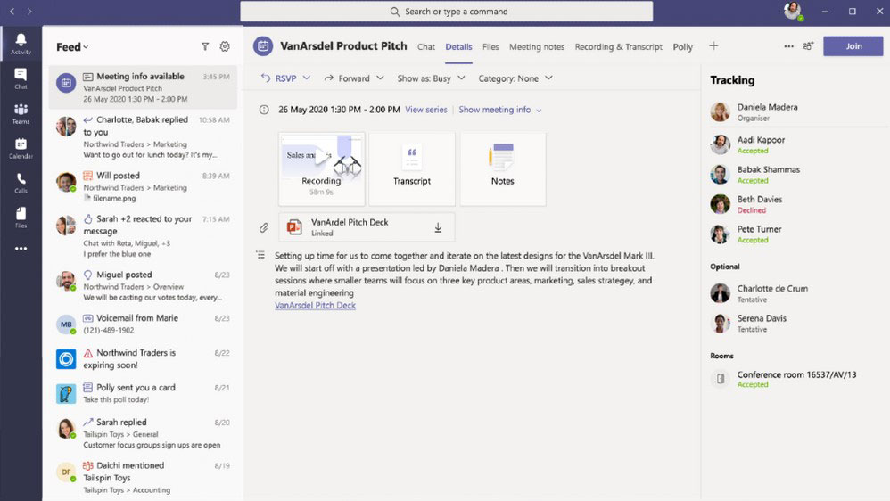 image of a Microsoft Teams chat that shows meeting recaps, relevant files, recordings, and other data.