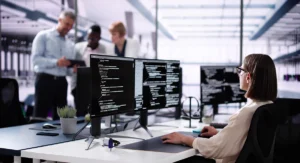 A software engineer leveraging AI on a software engineering project.